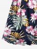 Tenue de plage hawaïenne assortie grande taille à imprimé feuilles tropicales et fleurs d'hibiscus pour couples - Bleu profond 
