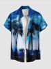 Impression de peinture à l'huile tie-dye représentant un cocotier, tenue de plage hawaïenne assortie grande taille pour couples - Bleu Ciel 