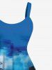 Impression de peinture à l'huile tie-dye représentant un cocotier, tenue de plage hawaïenne assortie grande taille pour couples - Bleu Ciel 