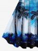 Impression de peinture à l'huile tie-dye représentant un cocotier, tenue de plage hawaïenne assortie grande taille pour couples - Bleu Ciel 