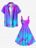 Tenue de plage hawaïenne assortie grande taille à imprimé ombré cocotier pour couples - Pourpre  