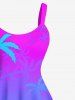 Tenue de plage hawaïenne assortie grande taille à imprimé ombré cocotier pour couples - Pourpre  
