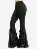 Pantalon évasé à poches et lacets avec motif crâne et étoiles - Noir XXL