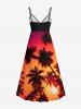 Plus Size Coconut Tree Dip Dye Ombre Sunset Print Hawaii Surplice A Line Cami Dress -  