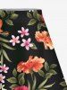 Jupe trapèze fendue hawaïenne grande taille à imprimé feuilles tropicales et fleurs d'hibiscus - Noir 3X