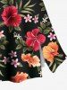 Jupe trapèze fendue hawaïenne grande taille à imprimé feuilles tropicales et fleurs d'hibiscus - Noir 3X