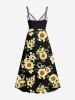 Robe camisole trapèze à imprimé feuilles de tournesol grande taille, style hawaïen - Noir 6X