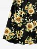 Robe camisole trapèze à imprimé feuilles de tournesol grande taille, style hawaïen - Noir 6X