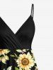 Robe camisole trapèze à imprimé feuilles de tournesol grande taille, style hawaïen - Noir 6X