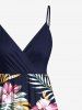 Plus Size Tropical Leaf Hibiscus Flower Print Hawaii Surplice A Line Cami Dress -  