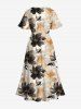 Robe mi-longue hawaïenne grande taille à imprimé floral ombré et poches fendues - café lumière XS