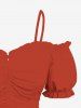 Plus Size Solid Cold Shoulder Puff Sleeve Cinched Top -  
