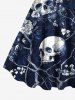Robe débardeur hawaïenne trapèze grande taille à imprimé tête de mort, arbre et fleurs - Bleu profond XXS