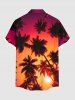 Chemise hawaïenne grande taille à imprimé coucher de soleil ombré et cocotier avec poches boutonnées pour homme - Orange 4XL