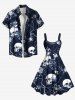 Plus Size Skull Tree Flower Print Hawaii A Line Tank Dress -  