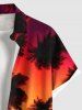 Chemise hawaïenne grande taille à imprimé coucher de soleil ombré et cocotier avec poches boutonnées pour homme - Orange 4XL