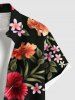 Plus Size Tropical Leaf Hibiscus Flower Print Hawaii Button Pocket Shirt For Men -  