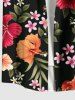 Plus Size Tropical Leaf Hibiscus Flower Print Hawaii Button Pocket Shirt For Men -  