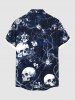 Chemise hawaïenne grande taille à imprimé tête de mort, arbre et fleurs, avec poches boutonnées pour homme - Bleu 4XL
