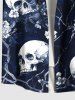 Chemise hawaïenne grande taille à imprimé tête de mort, arbre et fleurs, avec poches boutonnées pour homme - Bleu 4XL