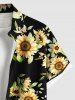 Chemise hawaïenne grande taille à imprimé feuilles de tournesol et poches boutonnées pour homme - Noir 2XL