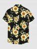 Plus Size Sunflower Leaf Print Hawaii Button Pocket Shirt For Men -  