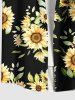 Plus Size Sunflower Leaf Print Hawaii Button Pocket Shirt For Men -  