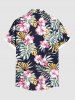 Plus Size Tropical Leaf Hibiscus Flower Print Hawaii Button Pocket Shirt For Men -  