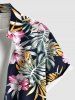 Plus Size Tropical Leaf Hibiscus Flower Print Hawaii Button Pocket Shirt For Men -  