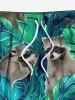Plus Size Tropical Leaf Little Raccoon Print Hawaii Beach Shorts For Men -  