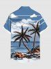 Chemise hawaïenne grande taille à imprimé cocotiers, nuages et paysage marin, boutons et poches pour homme - Bleu M