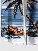 Chemise hawaïenne grande taille à imprimé cocotiers, nuages et paysage marin, boutons et poches pour homme - Bleu M
