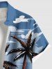 Chemise hawaïenne grande taille à imprimé cocotiers, nuages et paysage marin, boutons et poches pour homme - Bleu M