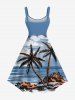 Robe débardeur hawaïenne grande taille à imprimé cocotiers, nuages et paysage marin - Bleu clair 5X