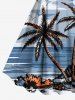 Robe débardeur hawaïenne grande taille à imprimé cocotiers, nuages et paysage marin - Bleu clair 5X