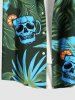 Plus Size Skull Cup Orange Leaf Tropical Print Buttons Pocket Hawaii Shirt For Men -  