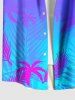 Plus Size Coconut Tree Ombre Print Buttons Pocket Hawaii Shirt For Men -  
