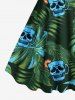 Plus Size Skull Cup Orange Leaf Tropical Print Hawaii Tank Dress -  