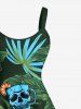 Plus Size Skull Cup Orange Leaf Tropical Print Hawaii Tank Dress -  
