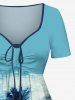Plus Size Coconut Tree Water Ripples Print Cinched Hawaii Dress -  