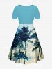 Plus Size Coconut Tree Water Ripples Print Cinched Hawaii Dress -  