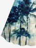 Plus Size Coconut Tree Water Ripples Print Cinched Hawaii Dress -  