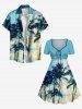 Plus Size Coconut Tree Water Ripples Print Cinched Hawaii Dress -  