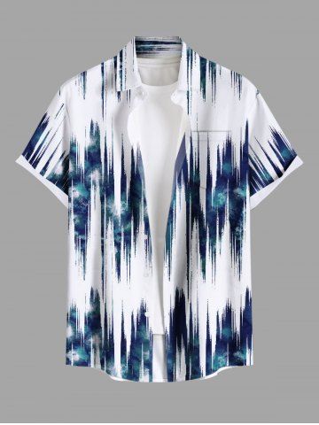 Plus Size Tie Dye Ombre Light Wave Print Hawaii Button Pocket Shirt For Men - WHITE - 3XL