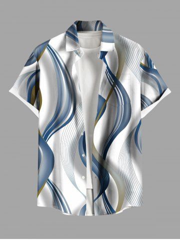 Plus Size Curve Pattern Print Buttons Pocket Hawaii Shirt For Men - WHITE - 6XL