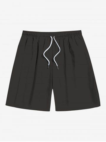 Plus Size Solid Hawaii Drawstring Pockets Beach Shorts For Men - BLACK - 8XL
