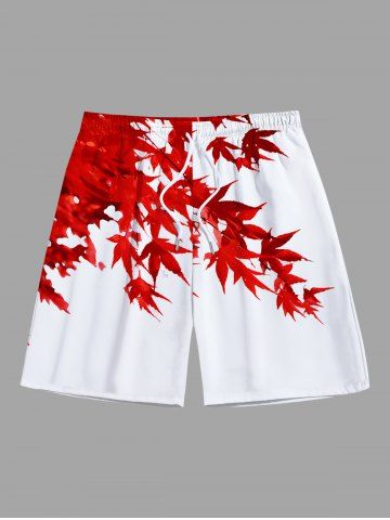 Plus Size Maple Leaf Print Hawaii Beach Shorts For Men - WHITE - 2XL