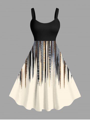 Plus Size Scarf Pattern Design Geometric Stripes Print Tank Dress - LIGHT COFFEE - M
