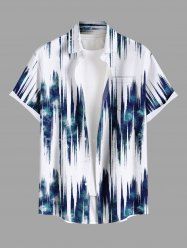 Chemise hawaïenne grande taille à imprimé vague légère et tie-dye ombré avec poches boutonnées pour homme - Blanc XL