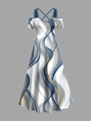 Robe longue hawaïenne grande taille à imprimé courbe et épaules dénudées croisées - Blanc 5X